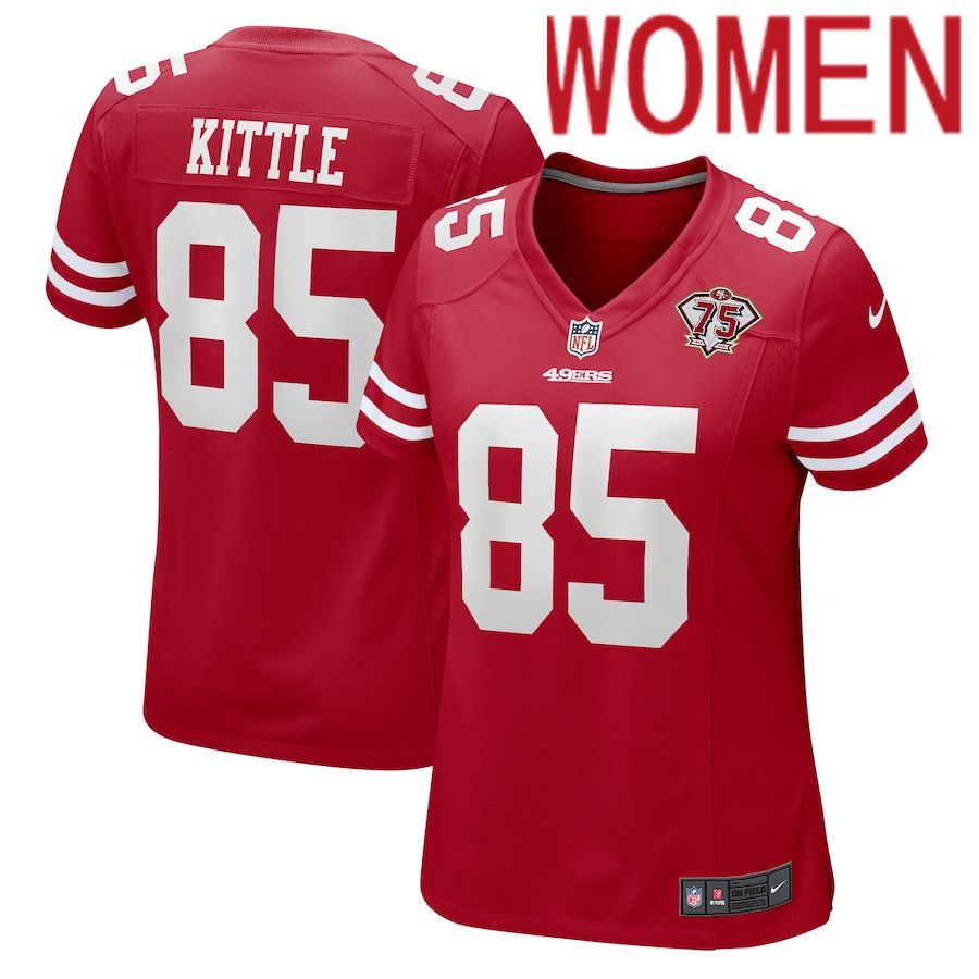 Women San Francisco 49ers 85 George Kittle Nike Scarlet 75th Anniversary Game Player NFL Jersey